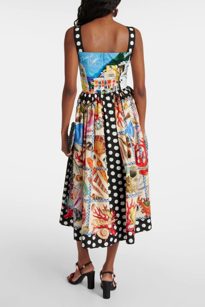 Domitille Polka Dot Square Neck Midi-Length Dress