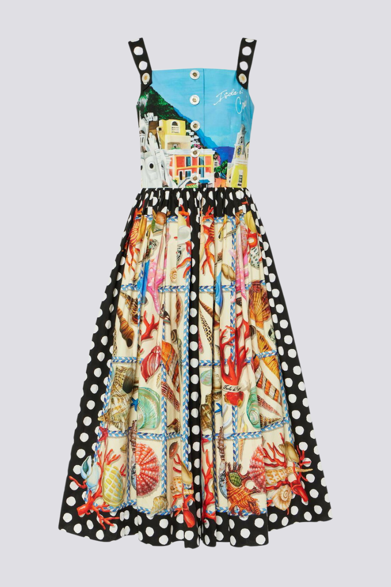 Domitille Polka Dot Square Neck Midi-Length Dress