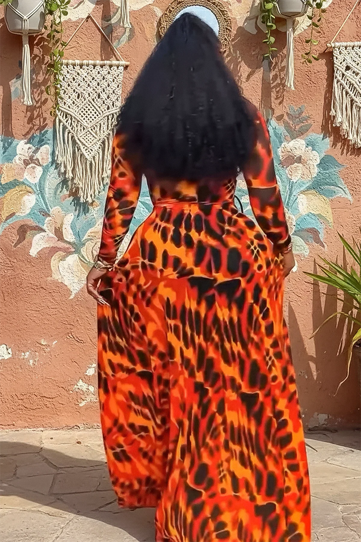 Burnt Orange Tie-Dye Maxi-Length Dress