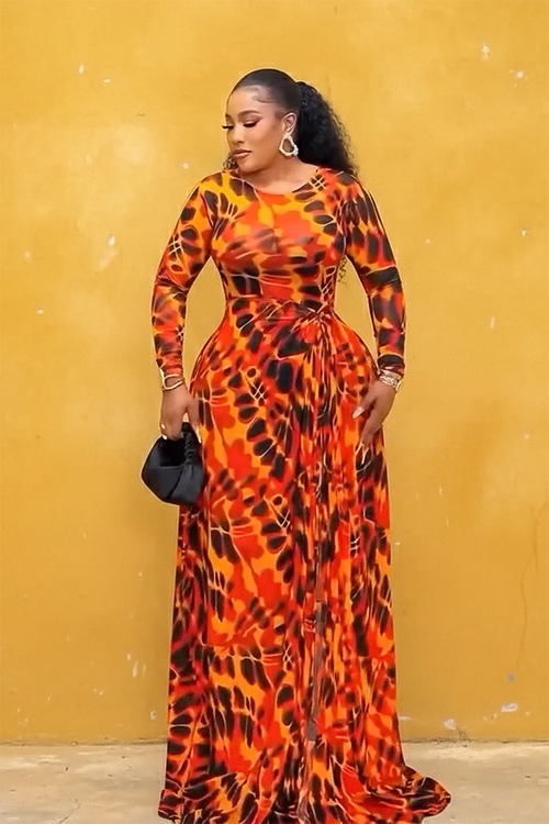 Burnt Orange Tie-Dye Maxi-Length Dress