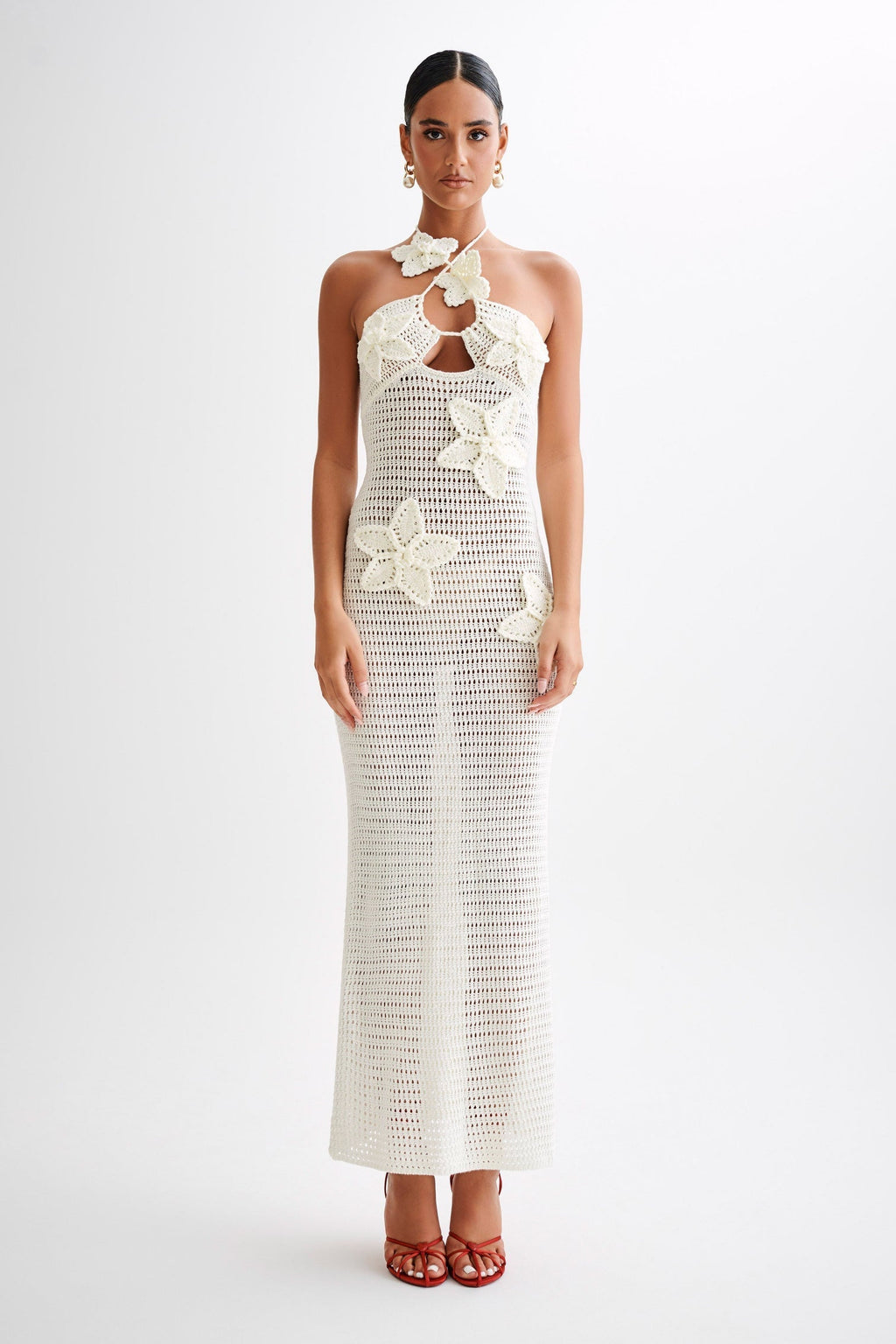 Beverly Flower Applique Crochet Maxi-Length Dress