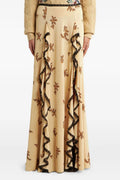 Flower Patterned Ruffled Lace Trim Maxi Skirt