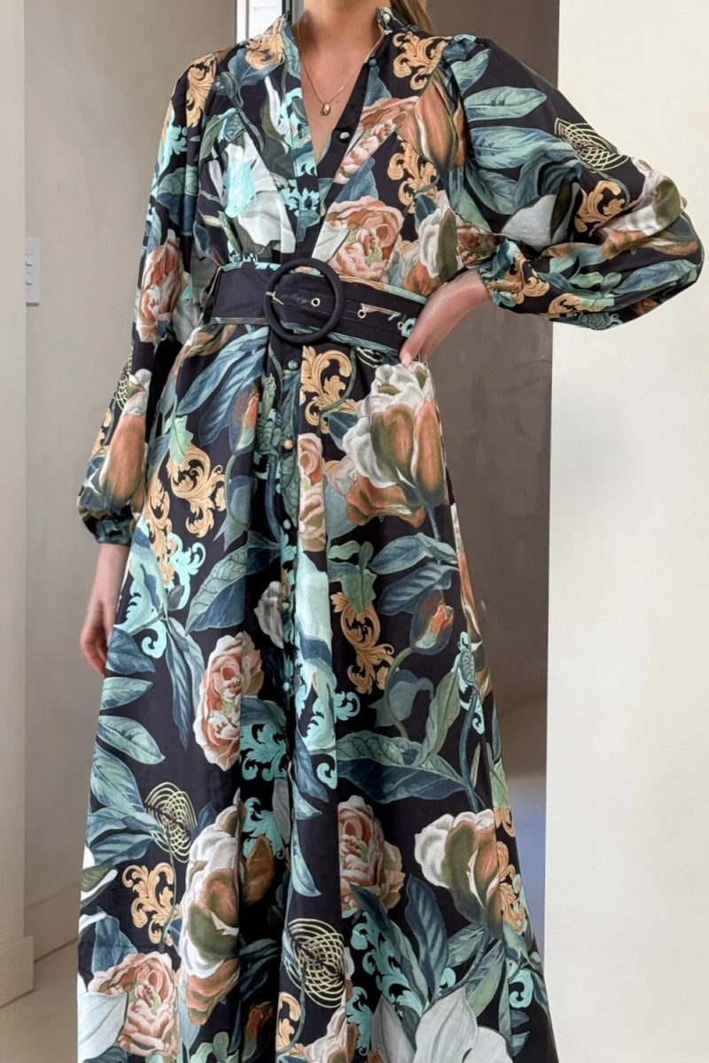 Modern Relaxed Belted Puff Sleeve Dress