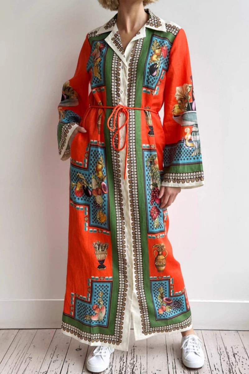 Modern Long-Sleeve Linen Waist Dress