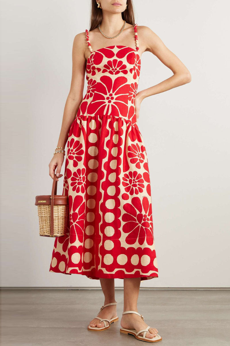 Elisabeth Flower Spaghetti Maxi-Length Dress In Red