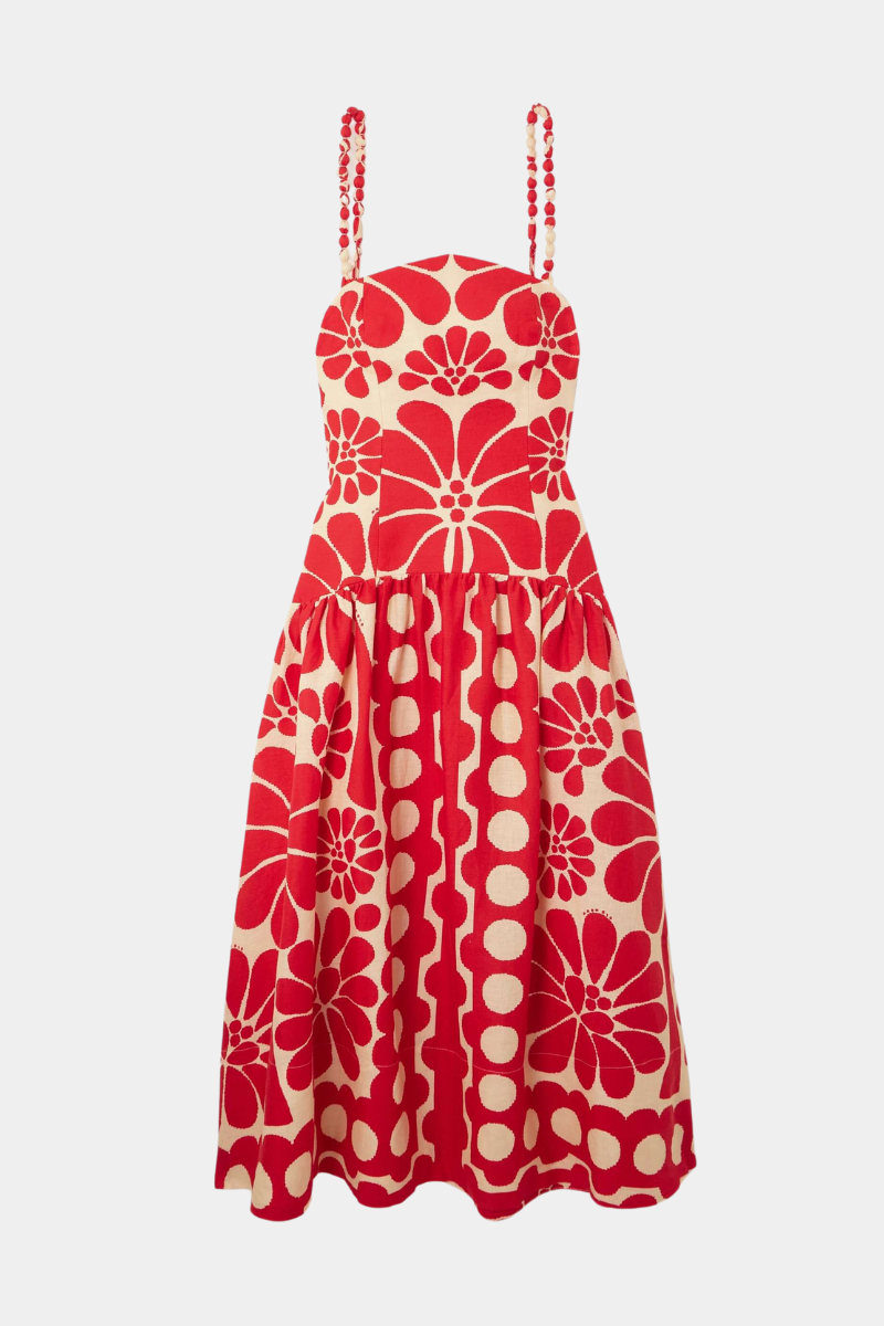 Elisabeth Flower Spaghetti Maxi-Length Dress In Red