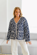 Jayla Patterned Quilted Jacket-Navy/Cream