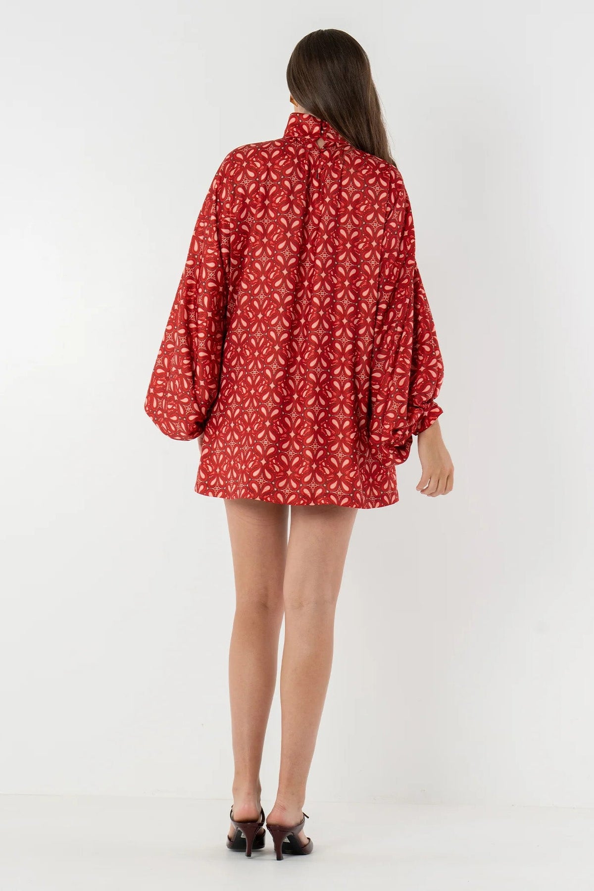 Boho High Neck Lantern Sleeve Mini-Length Dress
