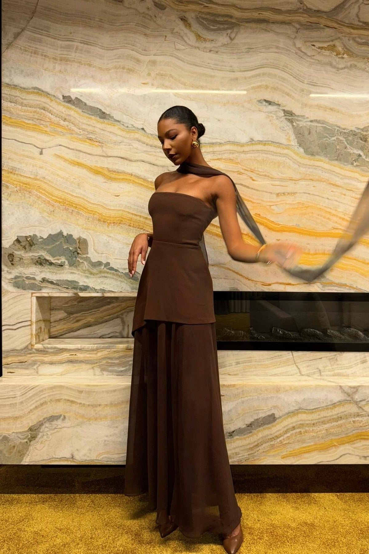Strapless Halter Tie-Back Maxi-Length Dress with Flowing Ribbons