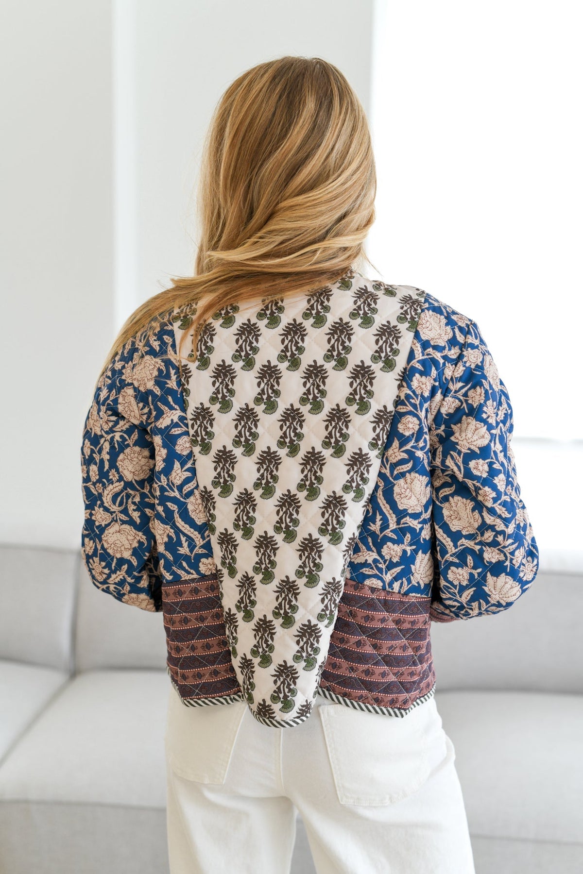 Modern Karris Quilted Patchwork Jacket-Navy Multi