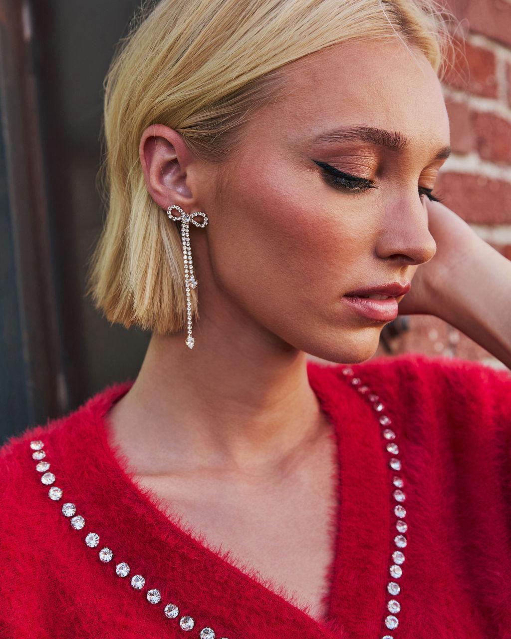 Final Touch Crystal-Detail Bow Earrings