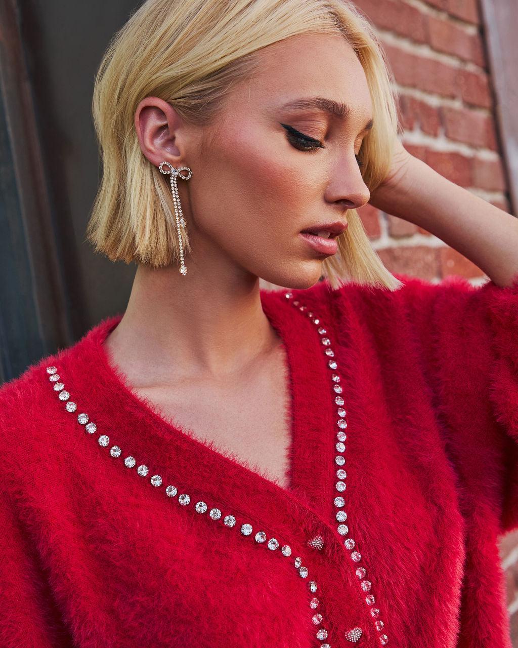 Final Touch Crystal-Detail Bow Earrings