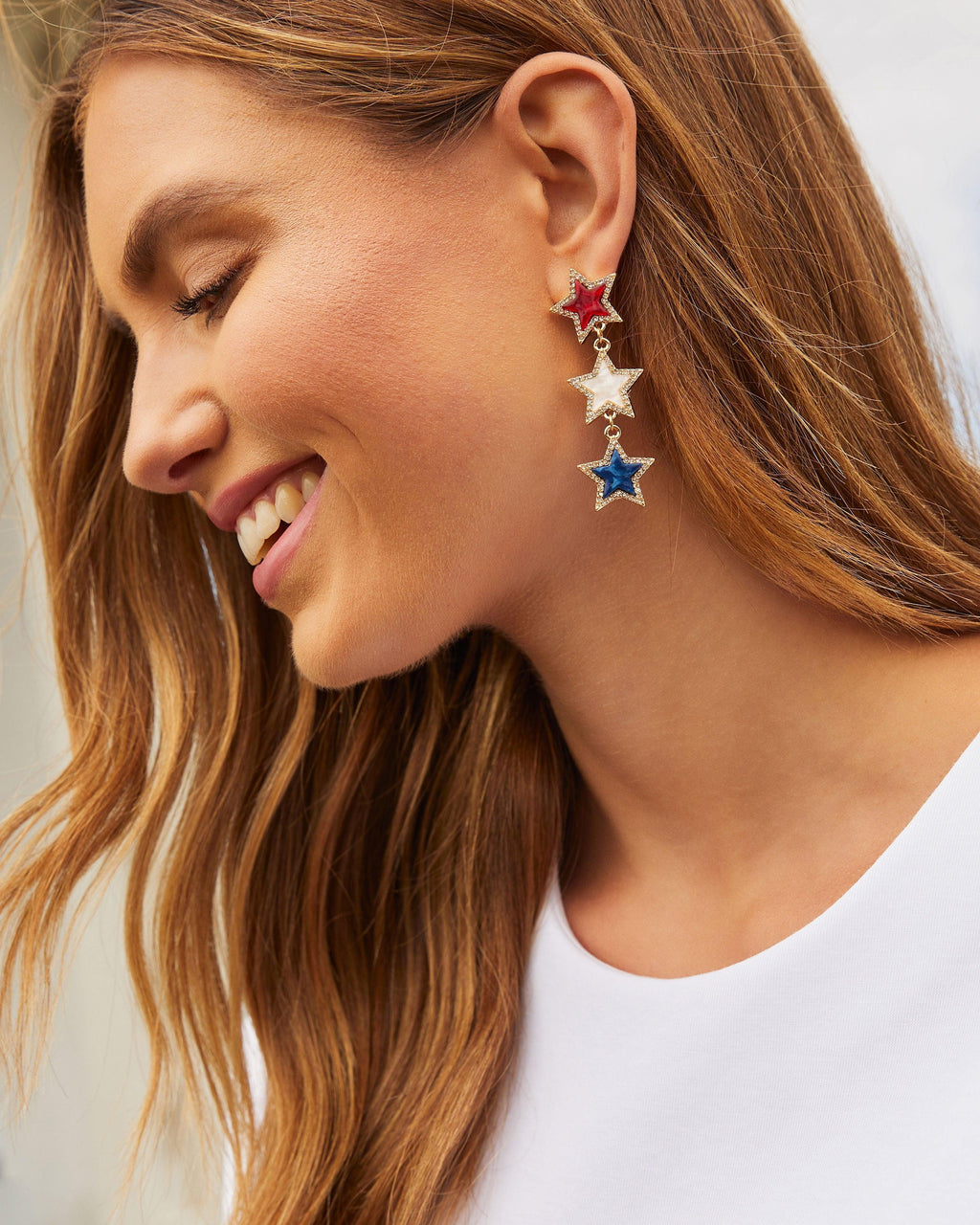 Statement Patriotic Triple Star Drop Earrings