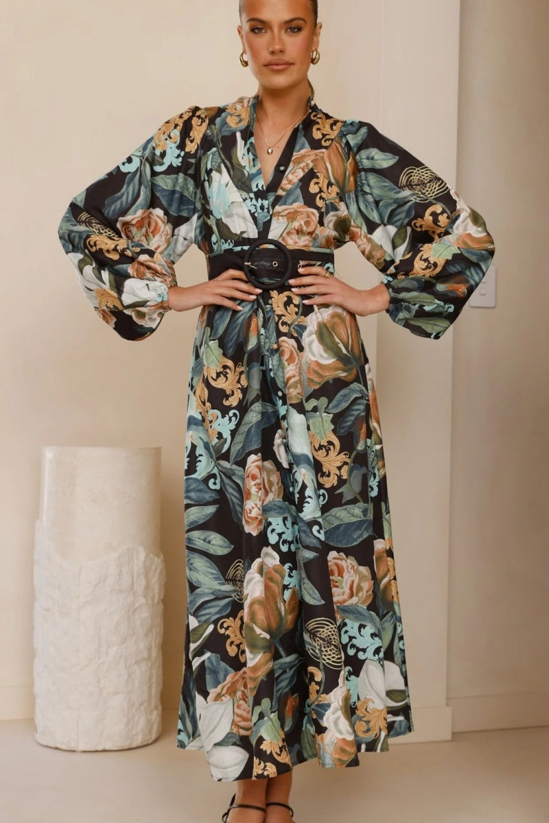 Modern Relaxed Belted Puff Sleeve Dress