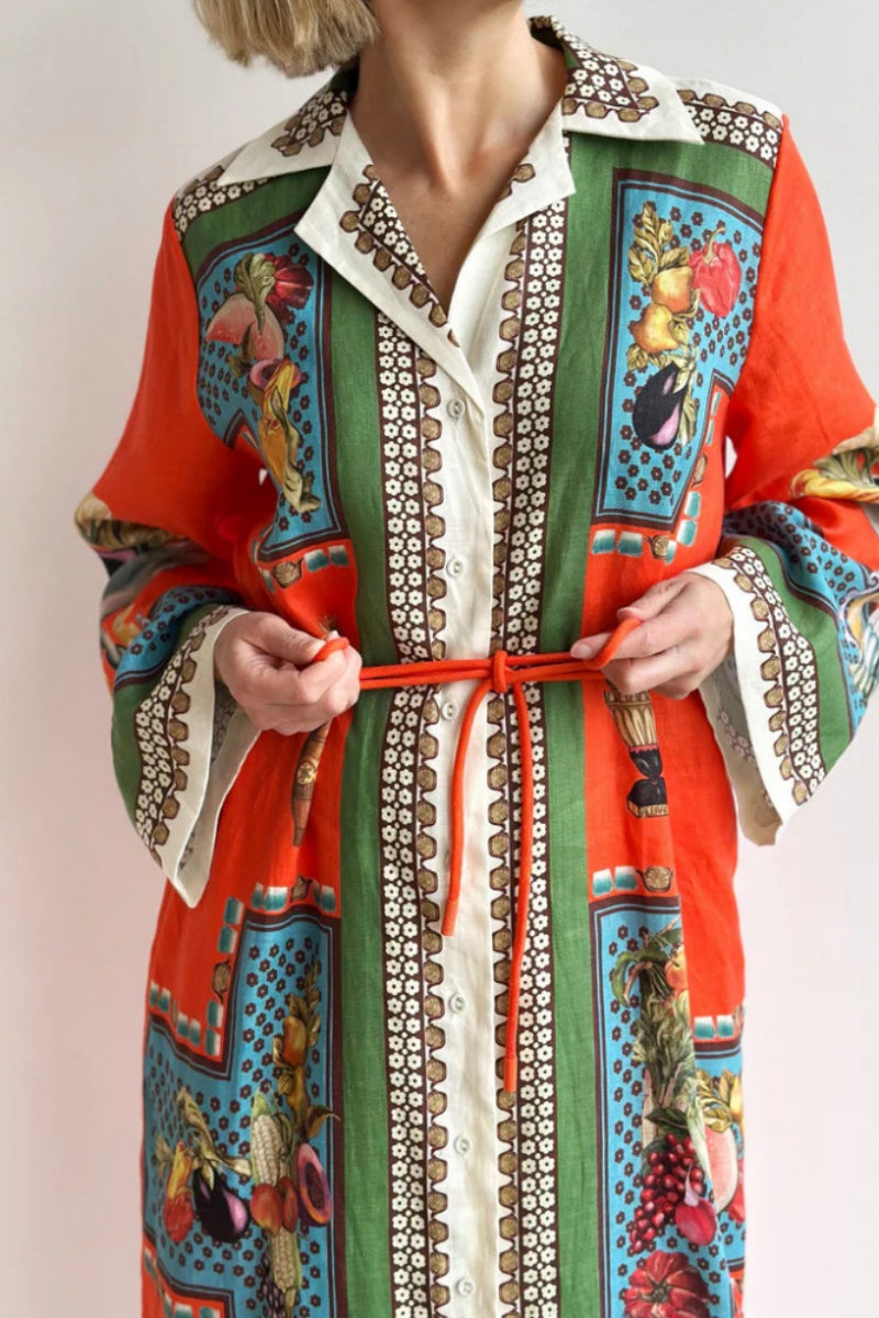 Modern Long-Sleeve Linen Waist Dress