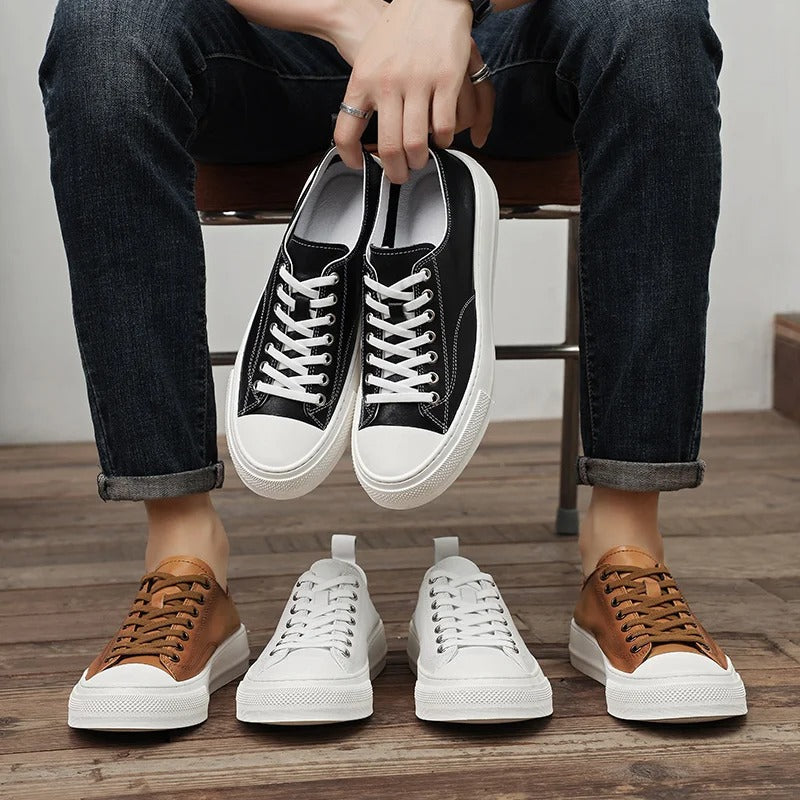 Leather Slip-On Sneakers with Arch Support and Cushioned Insole