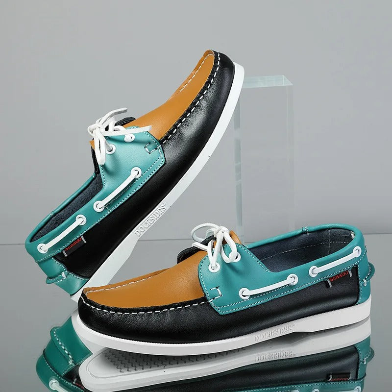 Leather Loafers with Color-Block Detail