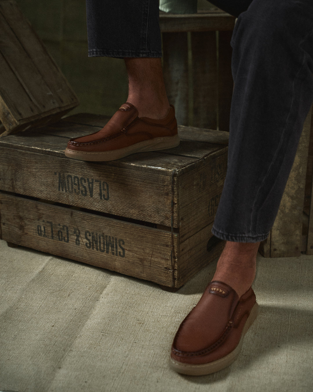 Cowhide Leather Loafers with Rubber Sole