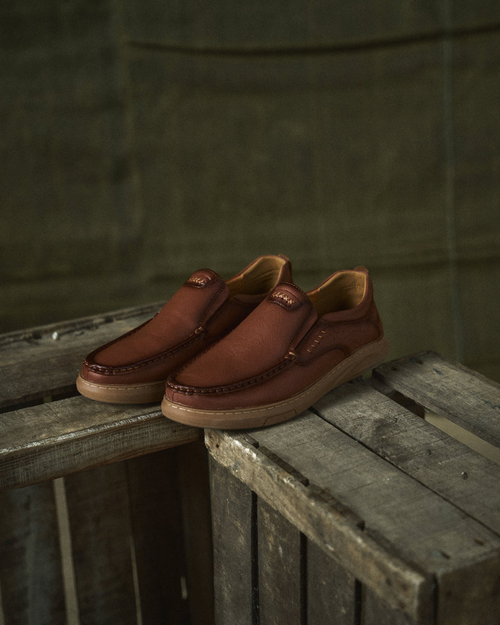 Cowhide Leather Loafers with Rubber Sole
