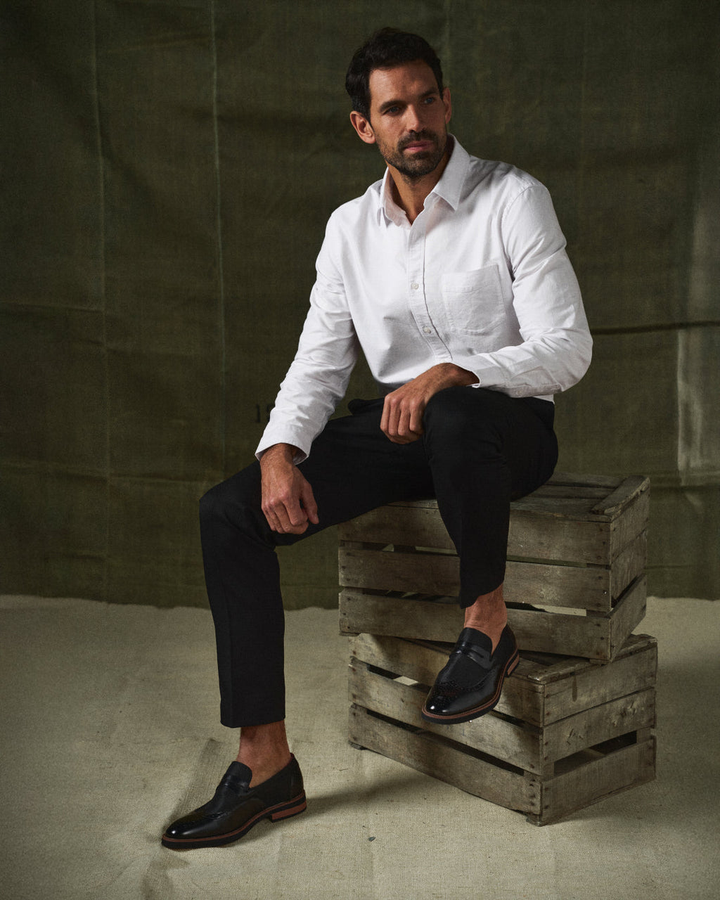 Polished Leather Loafers with Wingtip Brogue Detail