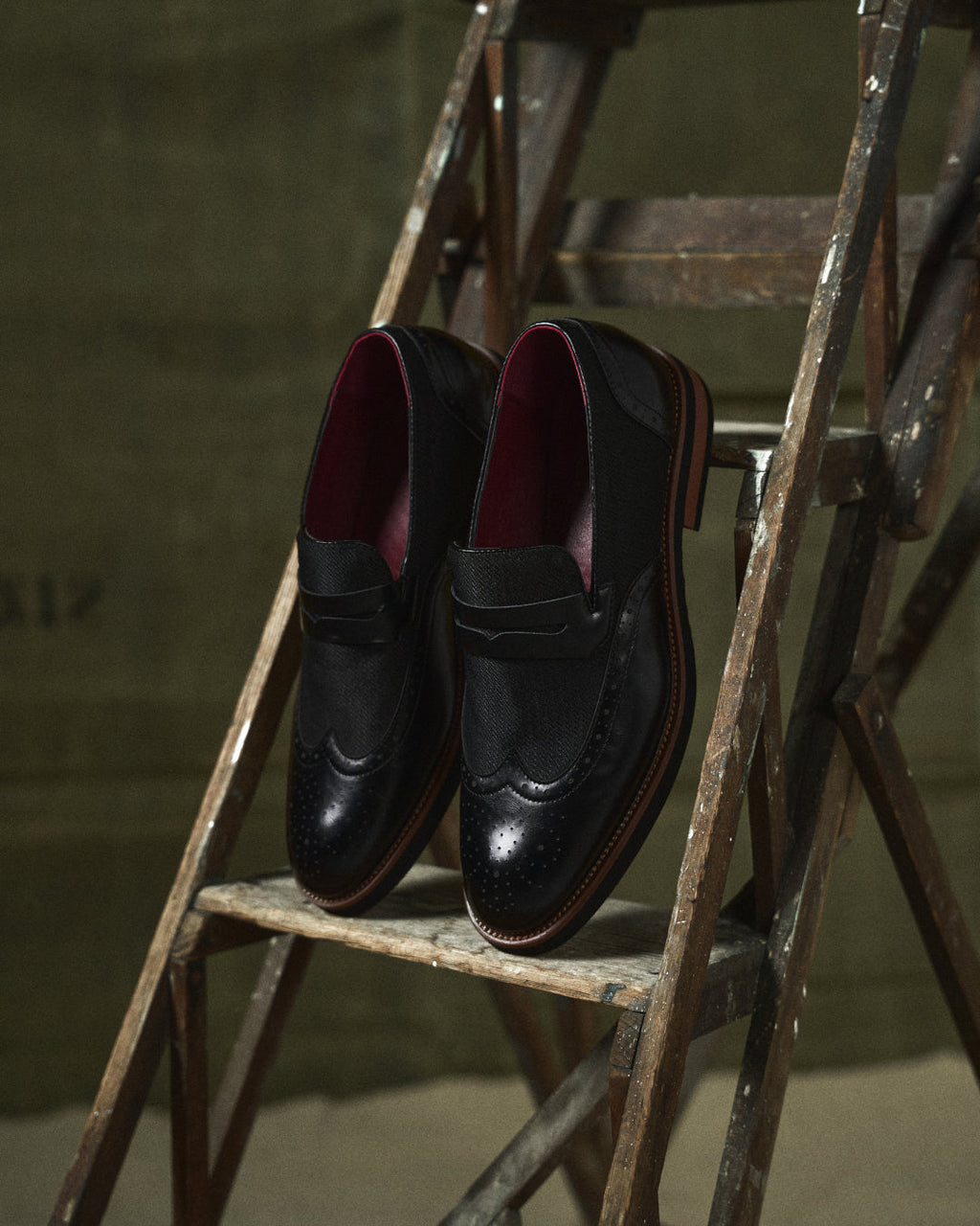 Polished Leather Loafers with Wingtip Brogue Detail