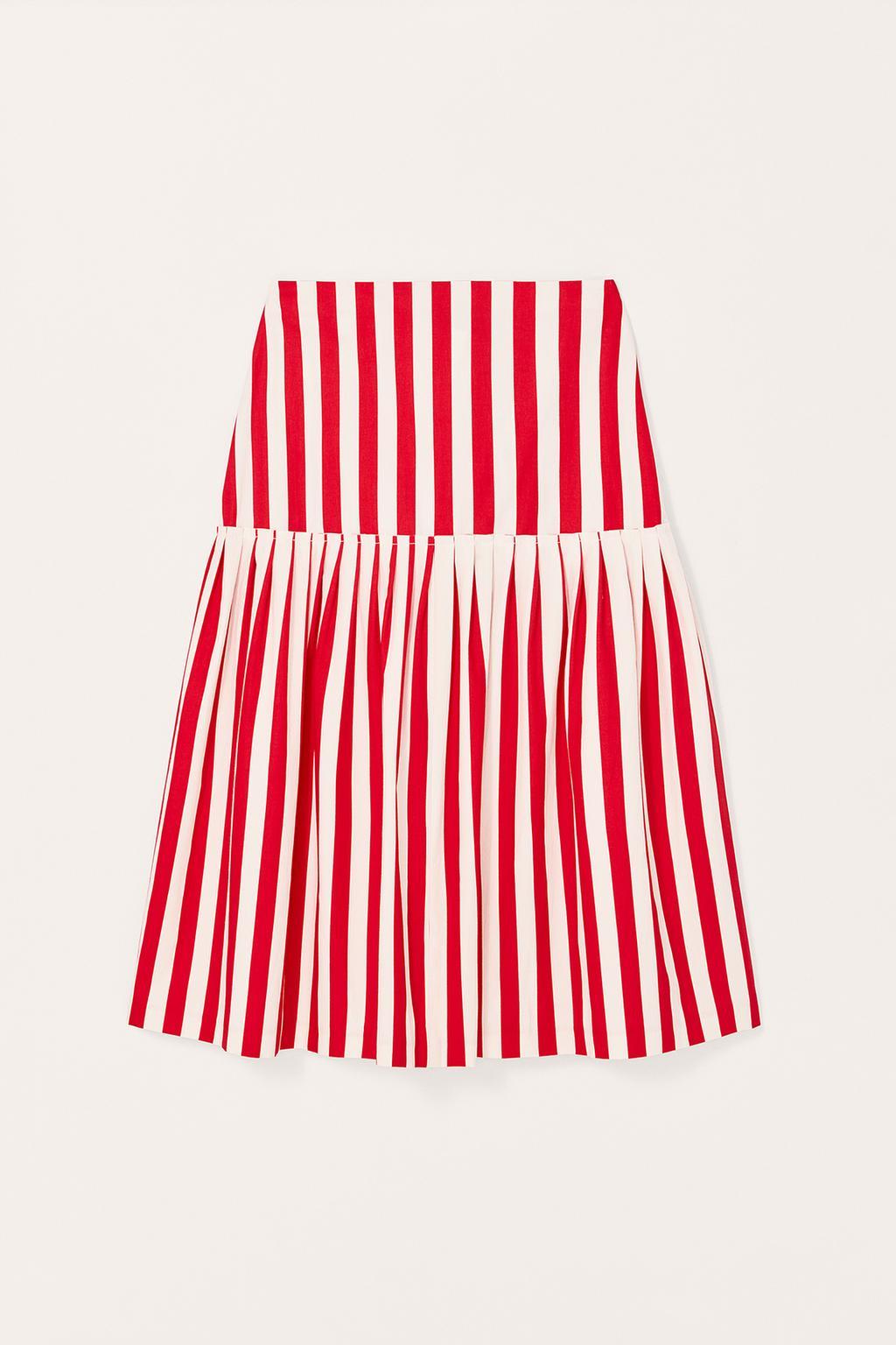 Modern Striped Pleated Midi Skirt