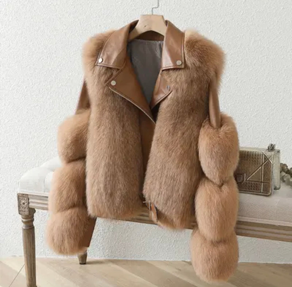 Luxurious Leather Jacket with Faux Fur Trim