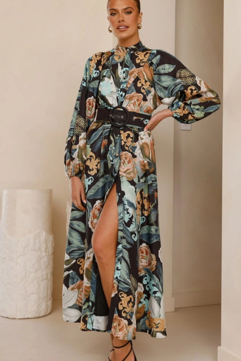 Modern Relaxed Belted Puff Sleeve Dress