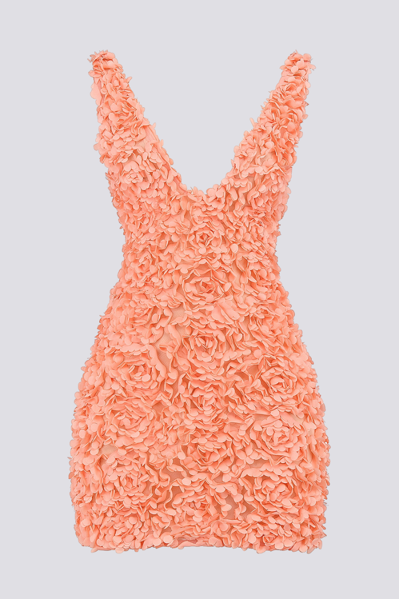 Gaelle Flower Plunge Neck Mini-Length Dress