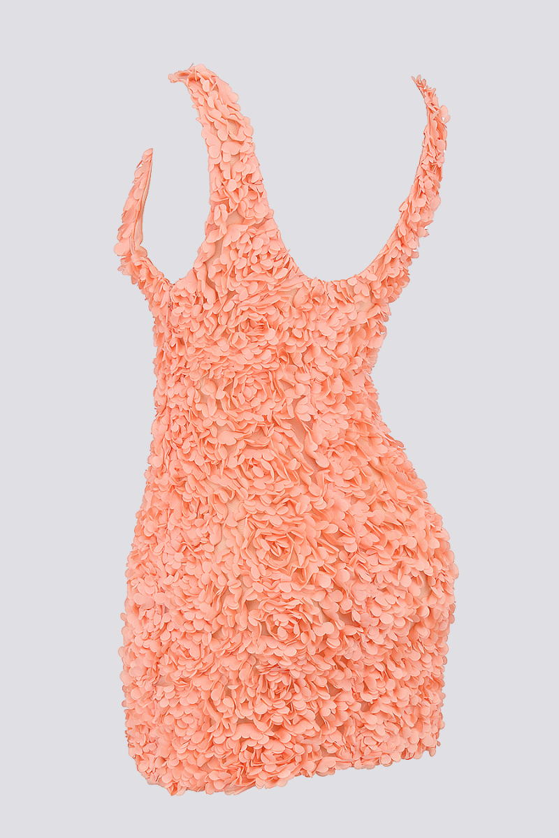 Gaelle Flower Plunge Neck Mini-Length Dress