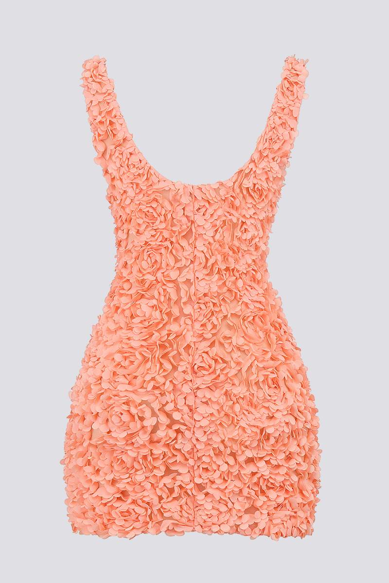 Gaelle Flower Plunge Neck Mini-Length Dress