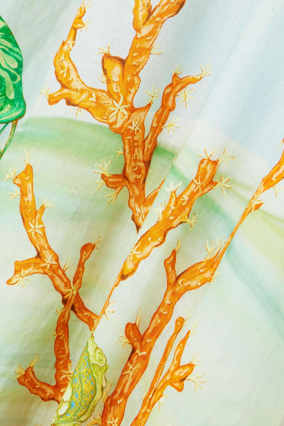 Gathered Patterned Linen-Gauze Midi-Length Dress