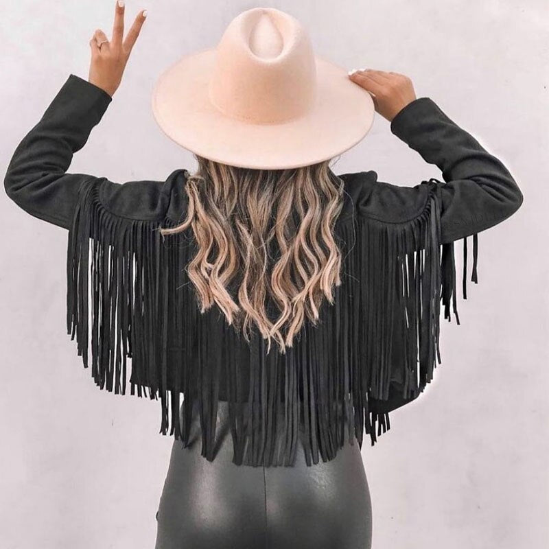 Trendy Leather Jacket with Fringe