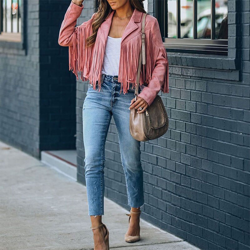 Trendy Leather Jacket with Fringe