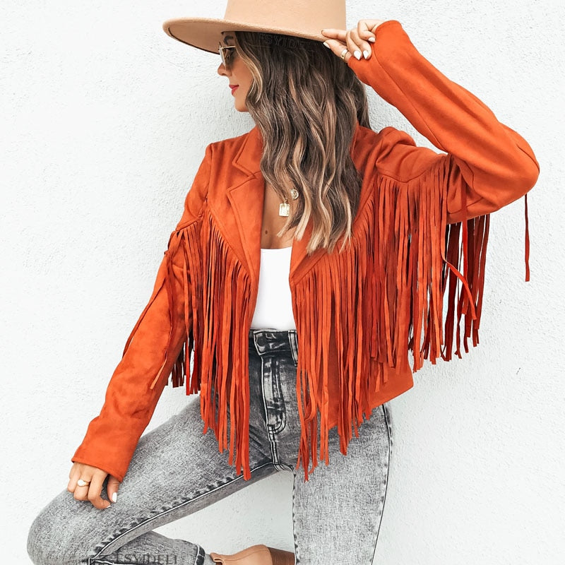 Trendy Leather Jacket with Fringe