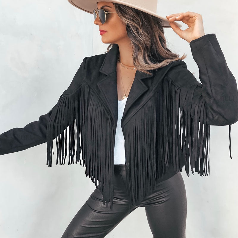Trendy Leather Jacket with Fringe
