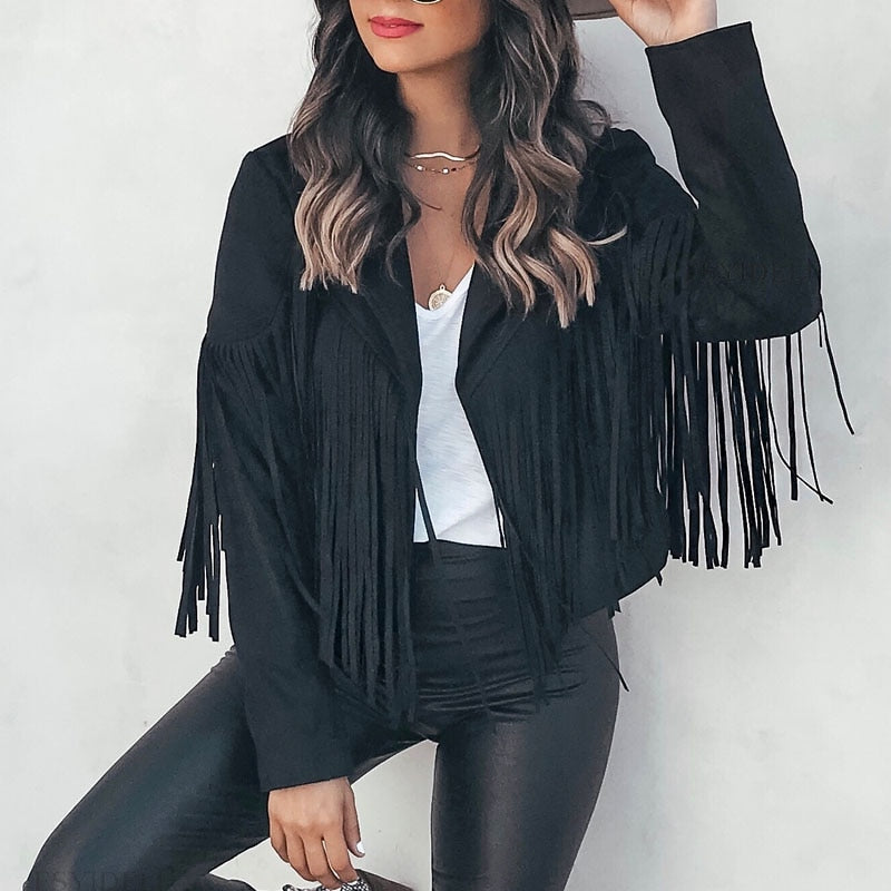 Trendy Leather Jacket with Fringe
