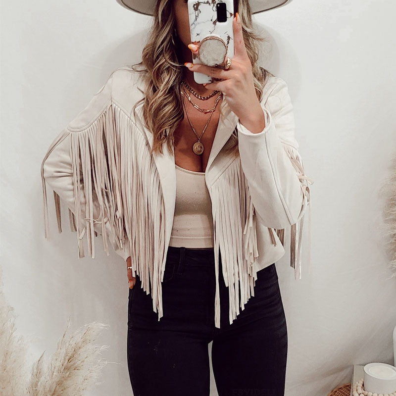 Trendy Leather Jacket with Fringe