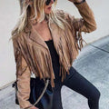 Leather Biker Jacket with Western Fringe