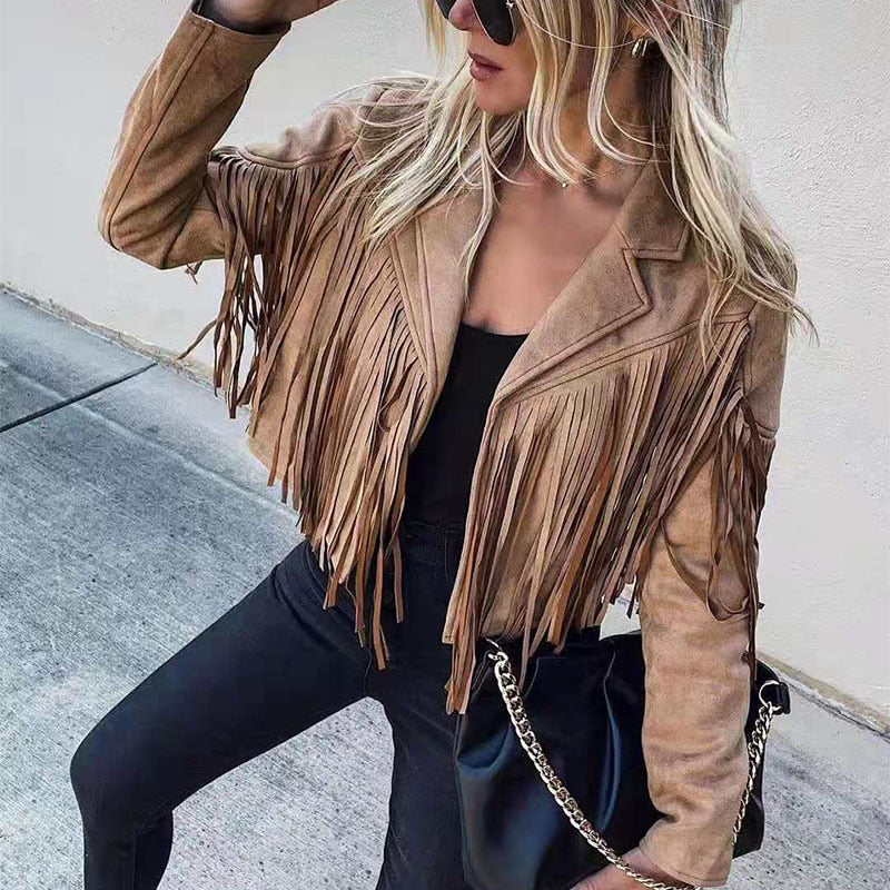 Trendy Leather Jacket with Fringe