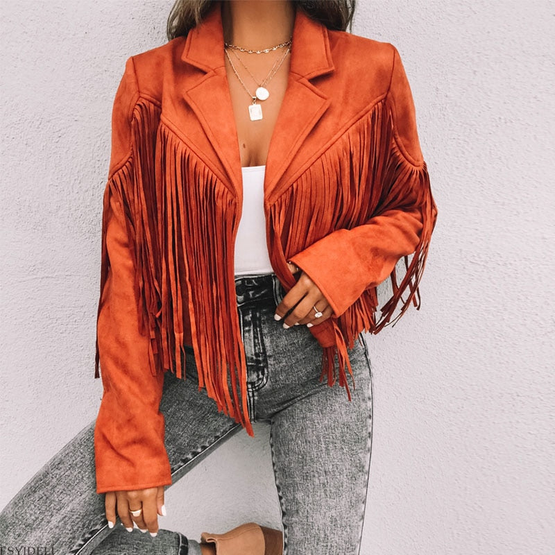 Trendy Leather Jacket with Fringe