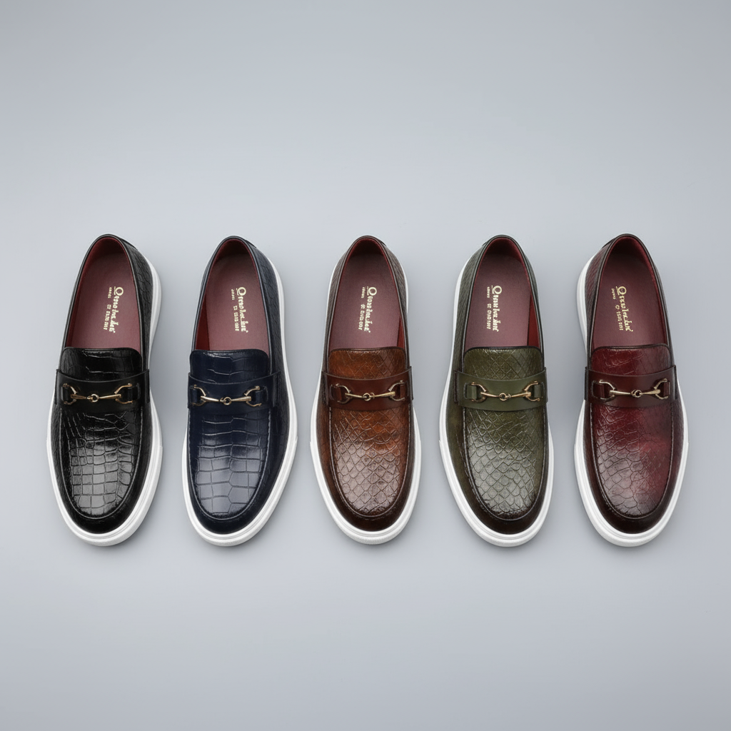 Leather Loafers with Embossed Texture