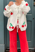 Cherry Tie Mohair Blend Knit Cardigan - Cream