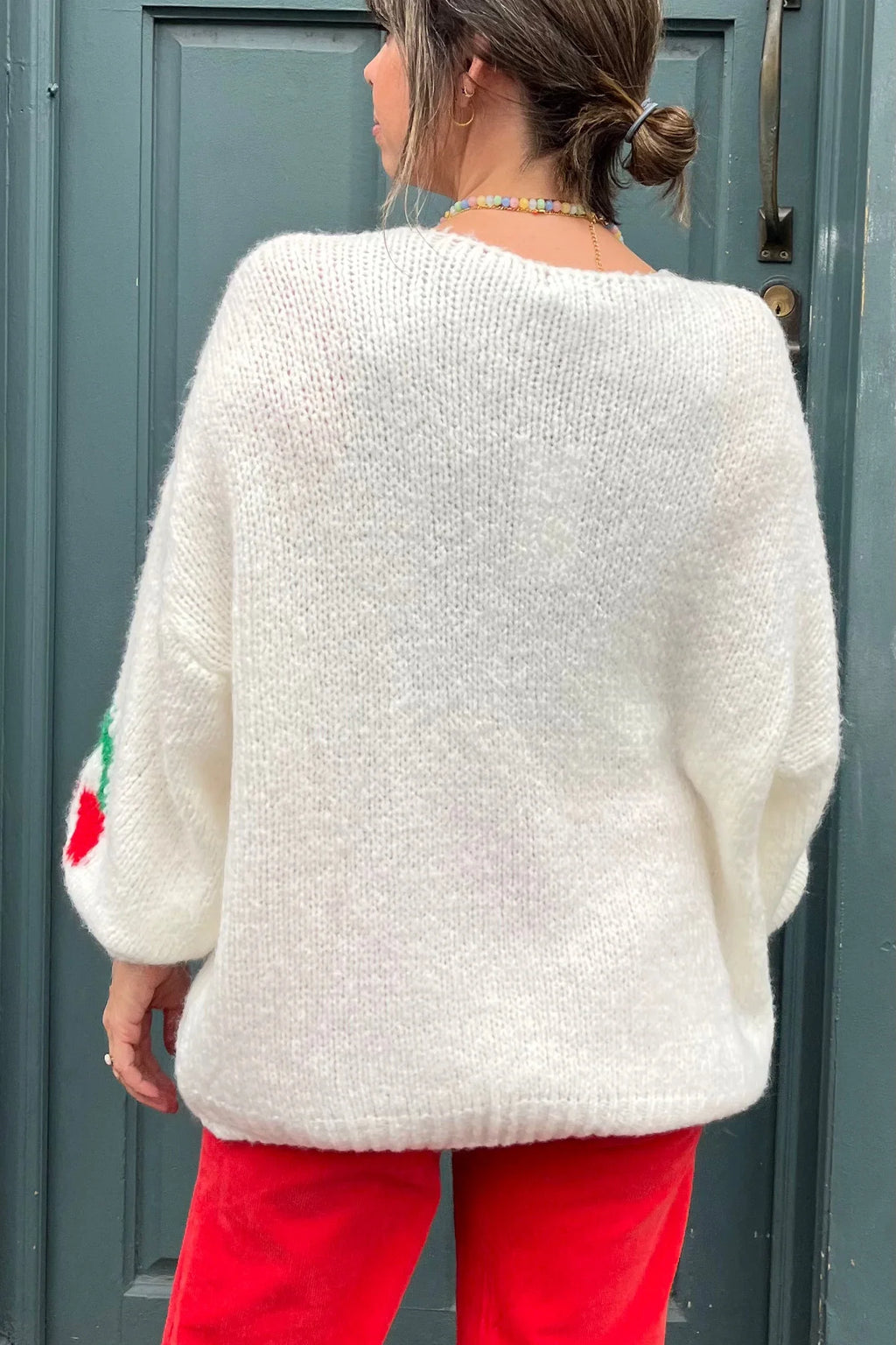 Cherry Tie Mohair Blend Knit Cardigan - Cream