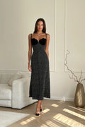 Velvet Insert Midi-Length Dress
