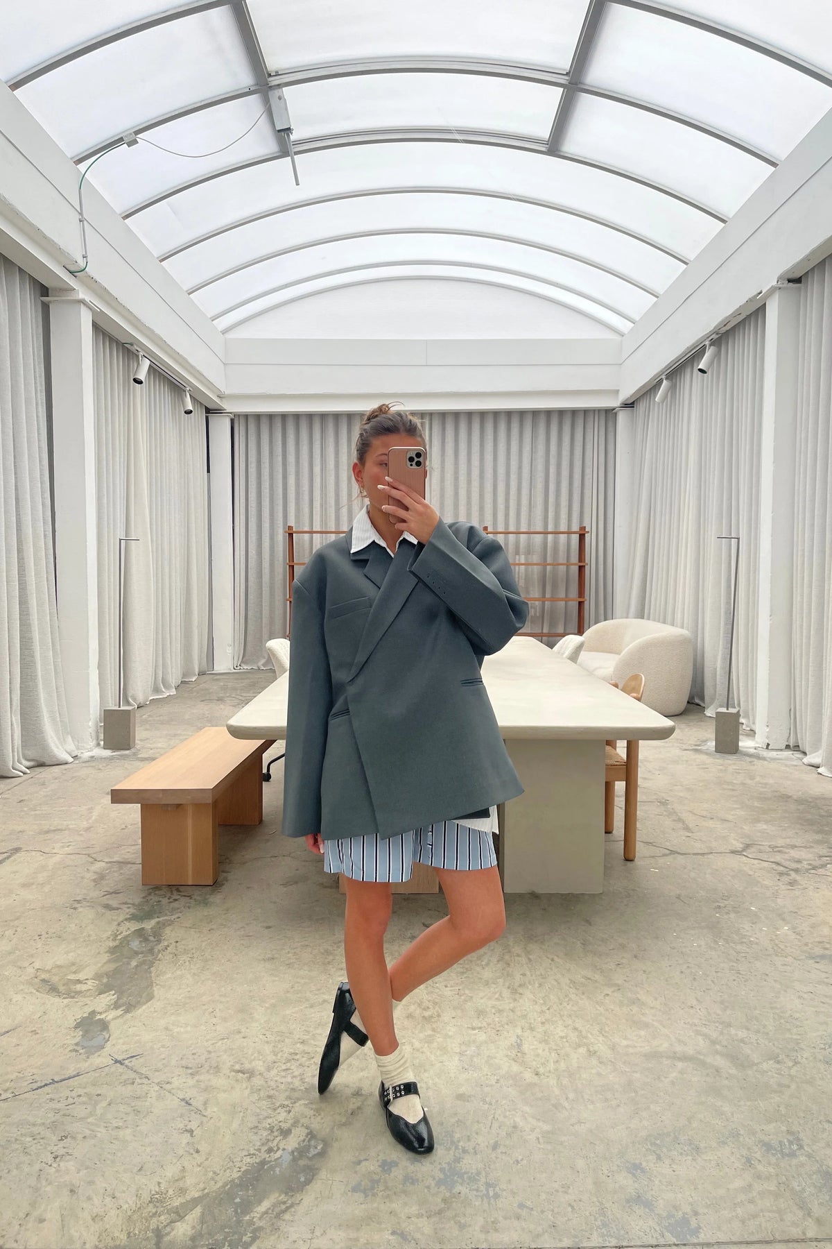 Modern Oversized Side Slit Blazer Steel Blue