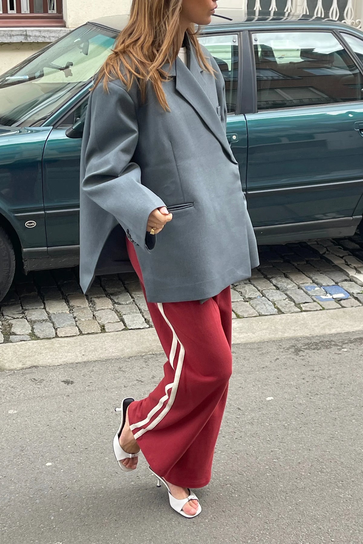 Modern Oversized Side Slit Blazer Steel Blue