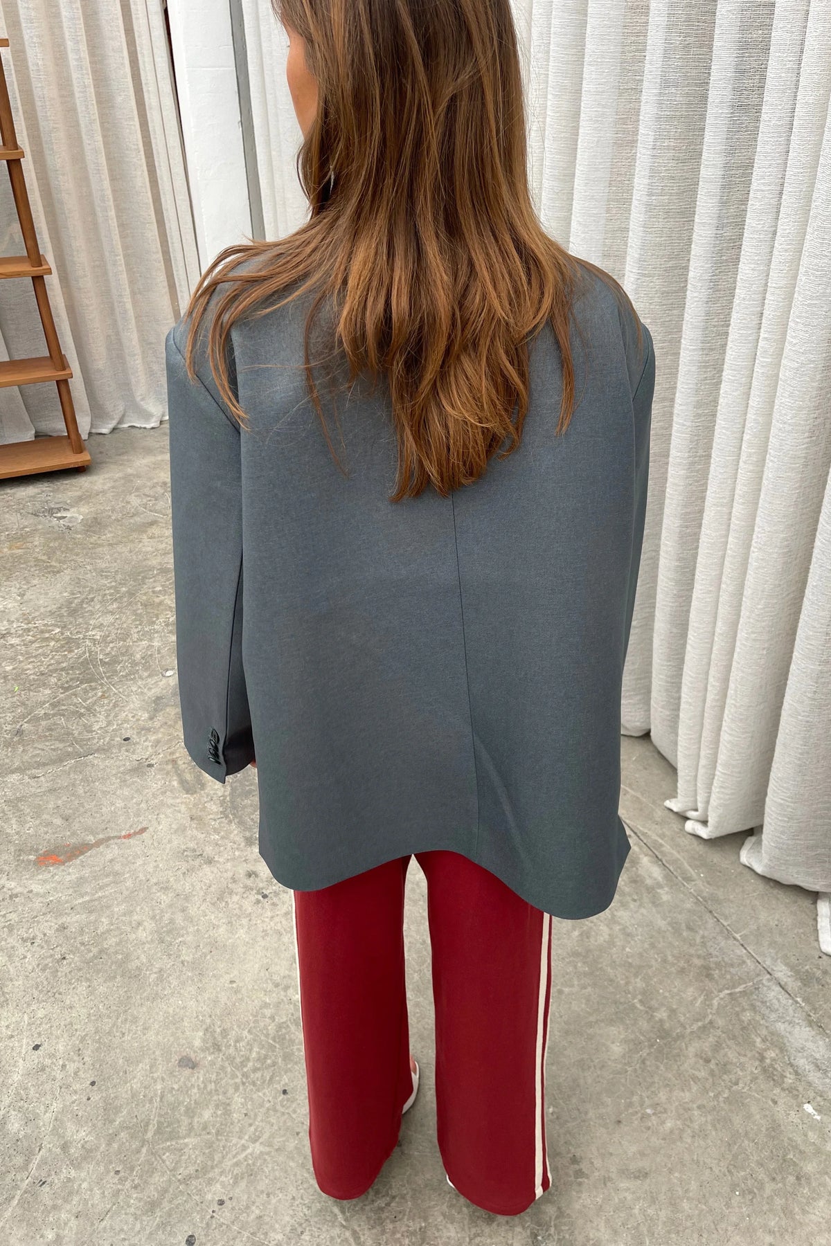 Modern Oversized Side Slit Blazer Steel Blue