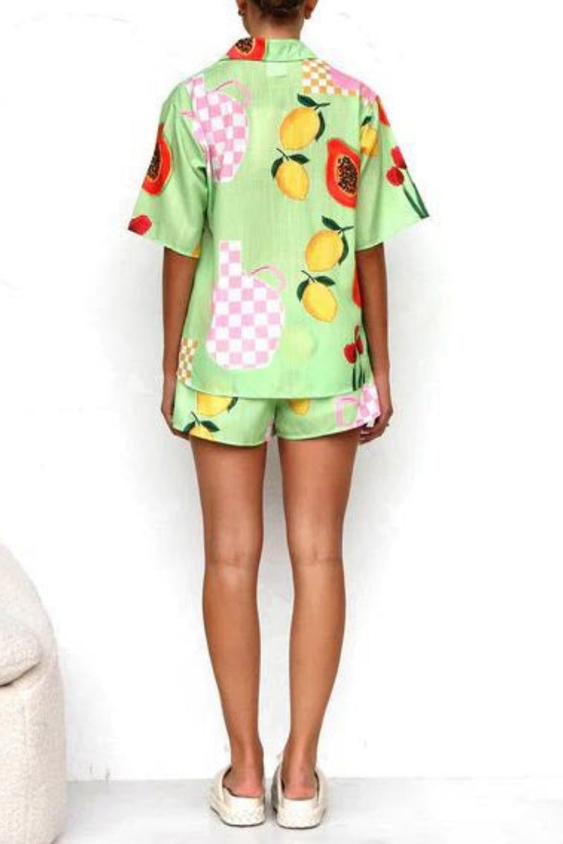 Relaxed Patterned Knit Cardigan Shirt Shorts Set