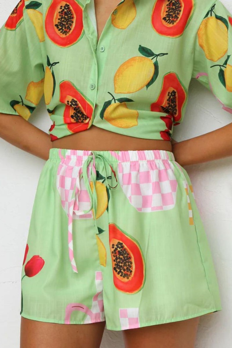 Relaxed Patterned Knit Cardigan Shirt Shorts Set